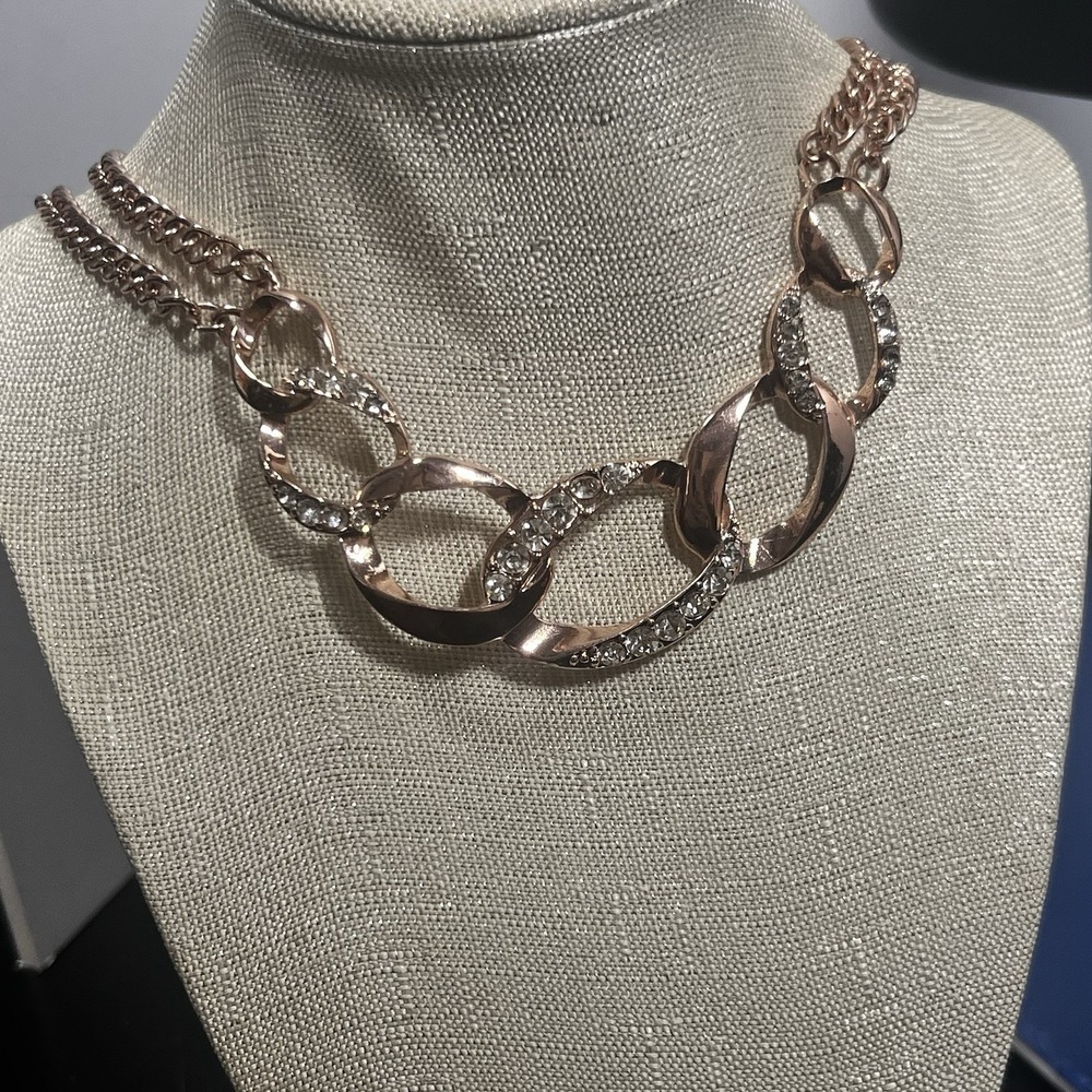 Chunky Rose Gold Tone‎ Chain Link Sparkly Rhinestones Chain Necklace